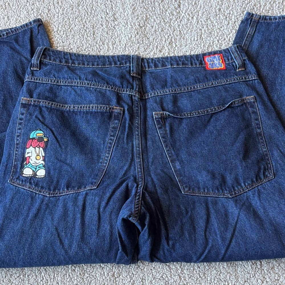 Empyre Dark Blue Relaxed Jeans with Embroidered Cartoon